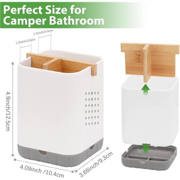 Toothbrush and Toothpaste Holder Bamboo Divide Bathroom Countertop Organizer - Picture 5 of 7